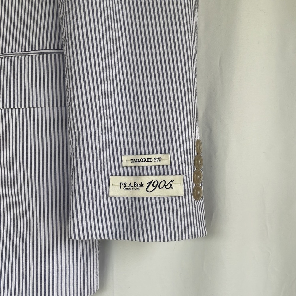 Men’s JoS. A. Bank 1905 NWT Gray/Blue & White Pinstripe Suit Coat Size 36R/30W - Picture 5 of 10
